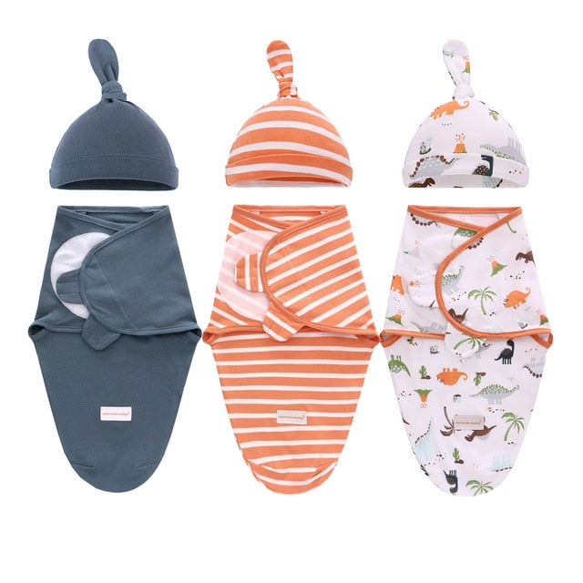 Velcro Swaddles and Matching Hats- Set of 3