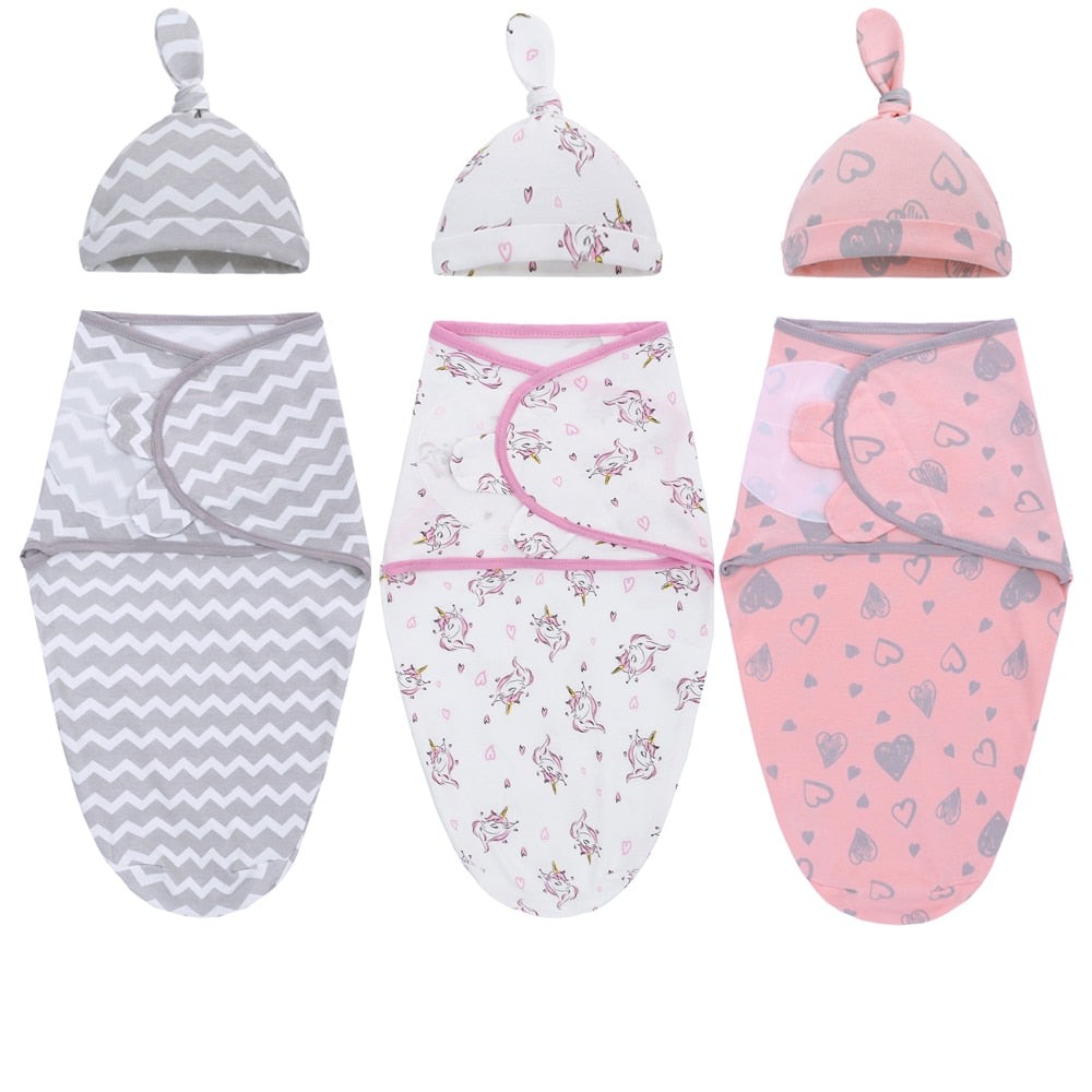 Velcro Swaddles and Matching Hats- Set of 3