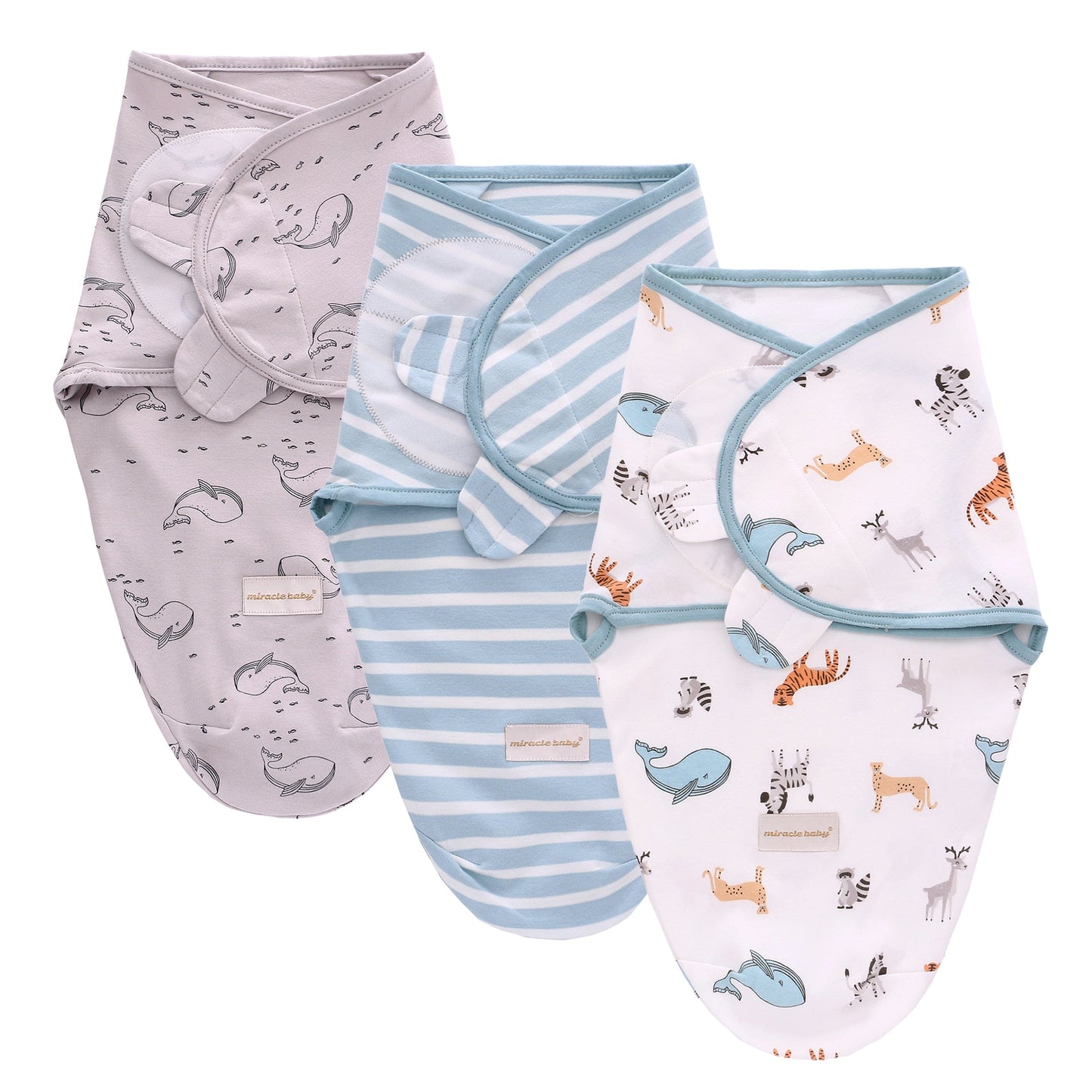 Velcro Swaddles and Matching Hats- Set of 3