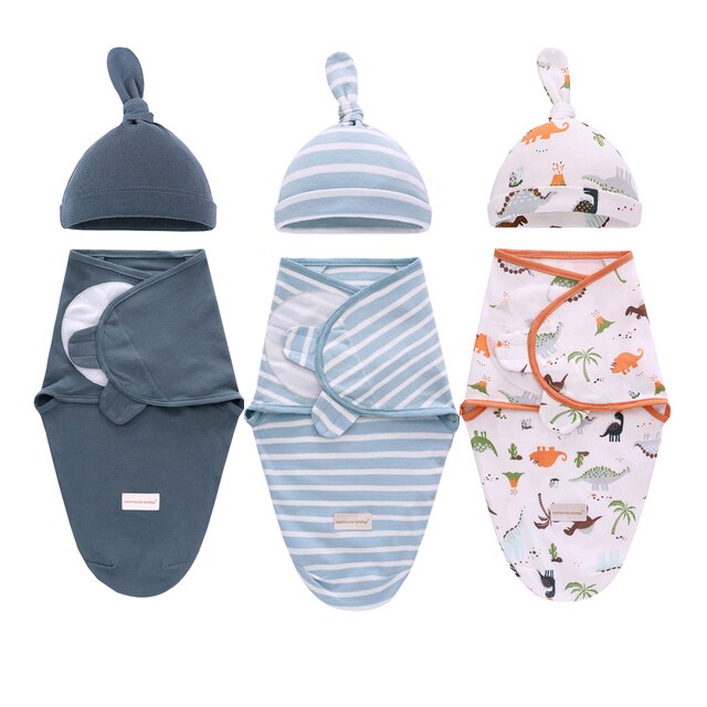 Velcro Swaddles and Matching Hats- Set of 3